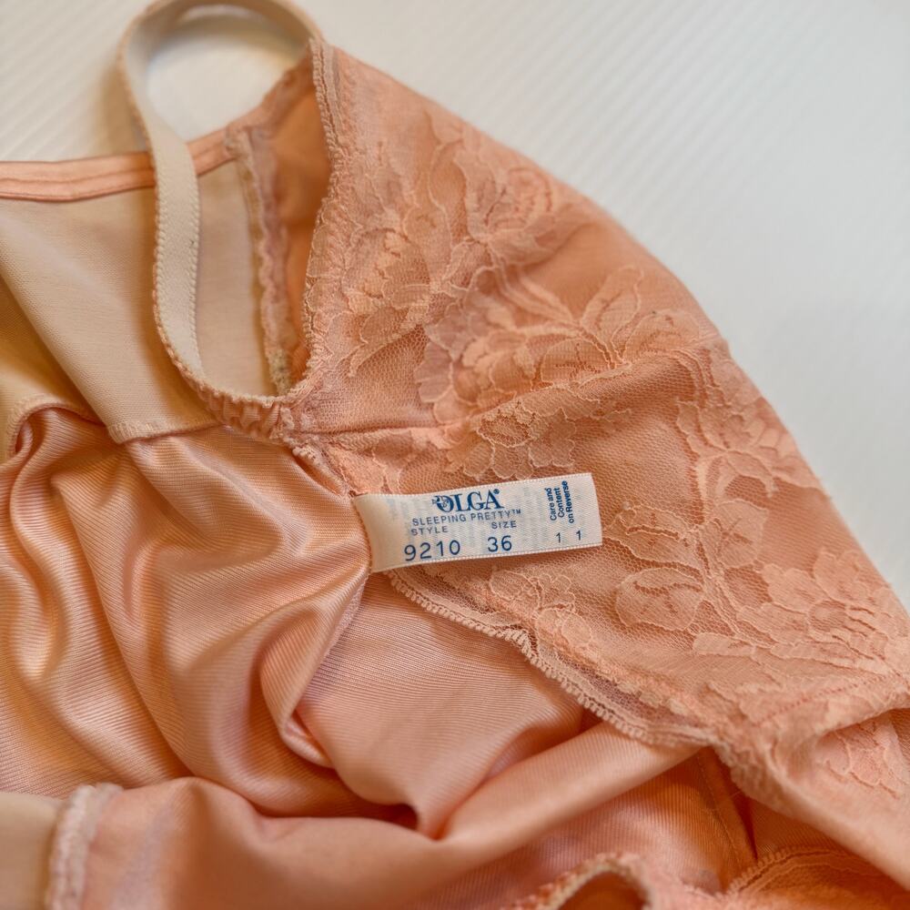 Elegant Vintage Olga Long Gown Peach Lace Maxi Slip Dress Women's 36 Coquette - Picture 3 of 15